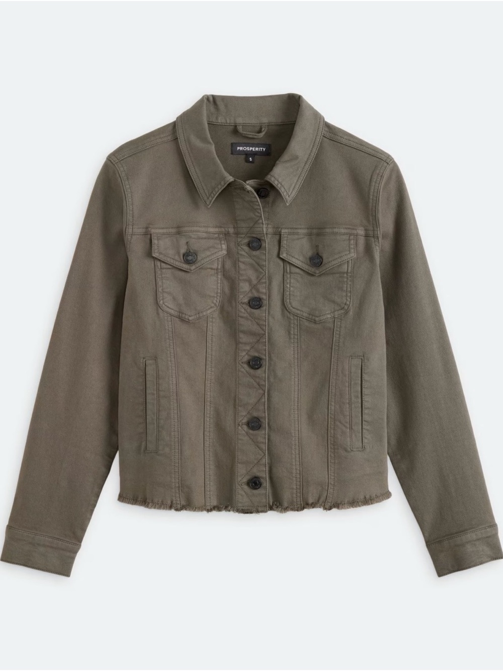 Prosperity Dolly Fray Hem Jacket | Olive Green | Size Large